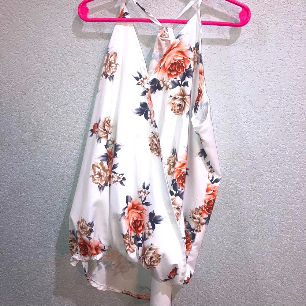 Floral high low tank top - silky fabric, juniors:XS